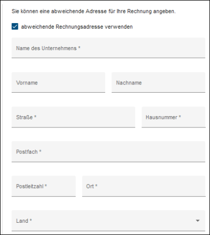 dakota abweichende Rechnungsadresse