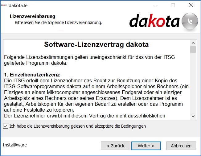 dakota Lizenzvereinbarung
