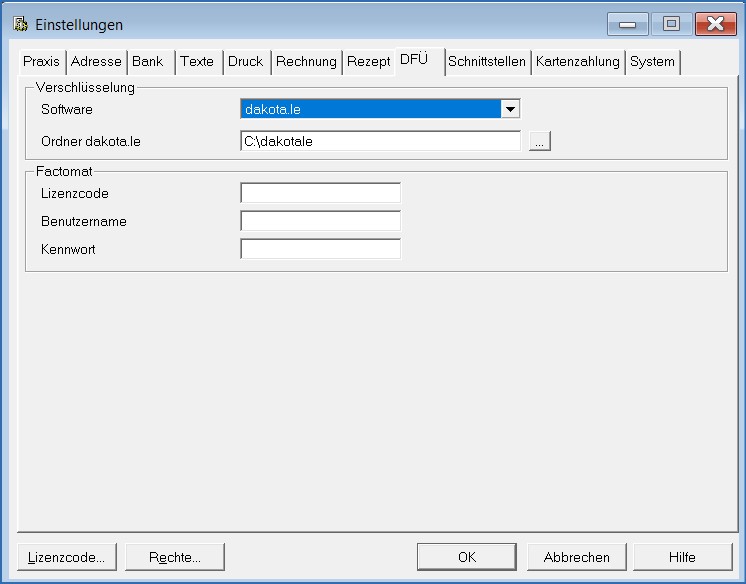 Einstellungen Dakota SP