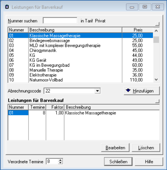 Barverkauf Therapieleistung