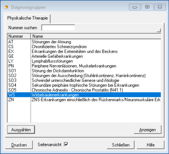 Liste Diagnosegruppe