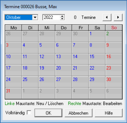 Fenster Schaltfläche Termine
