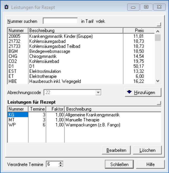 Fenster mehrere Leistungen für Rezept