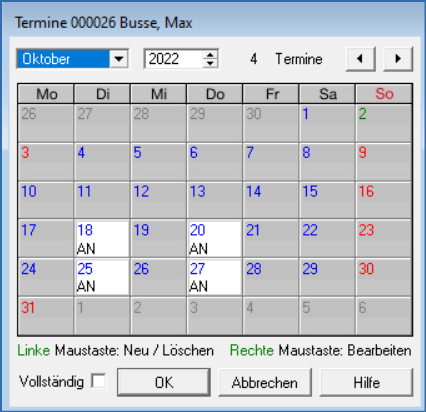 Fenster Termine gefüllt