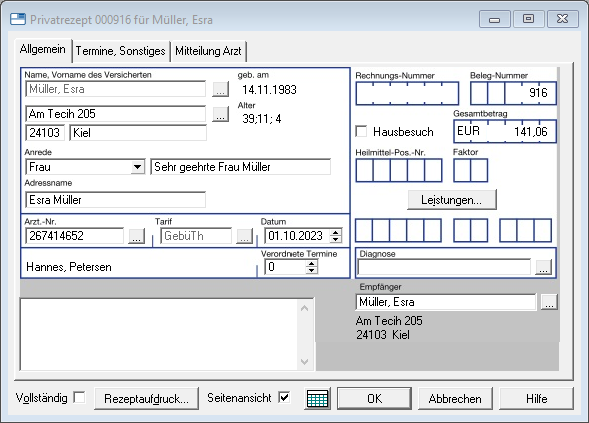 Neues Privatrezept mit Patient