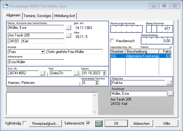 Privatrezept ausgefüllt
