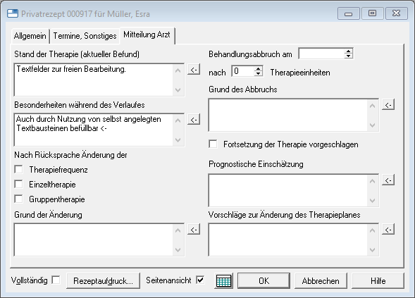 Fenster Mitteilung an den Arzt