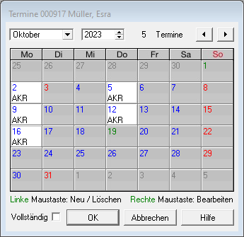 Terminkalender Tage markiert