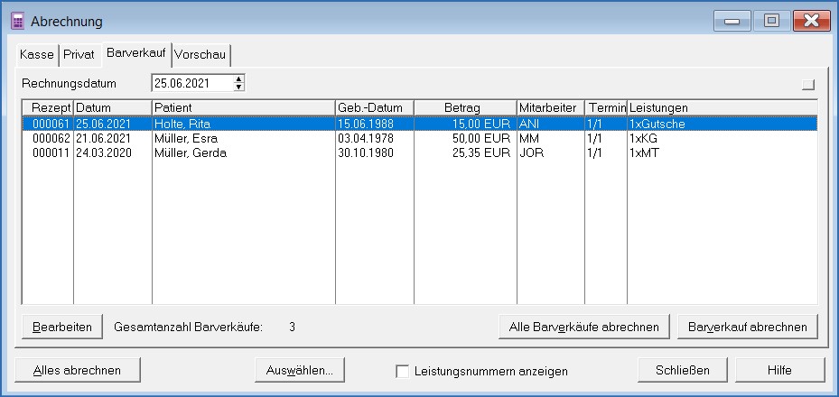 Abrechnung Barverkauf