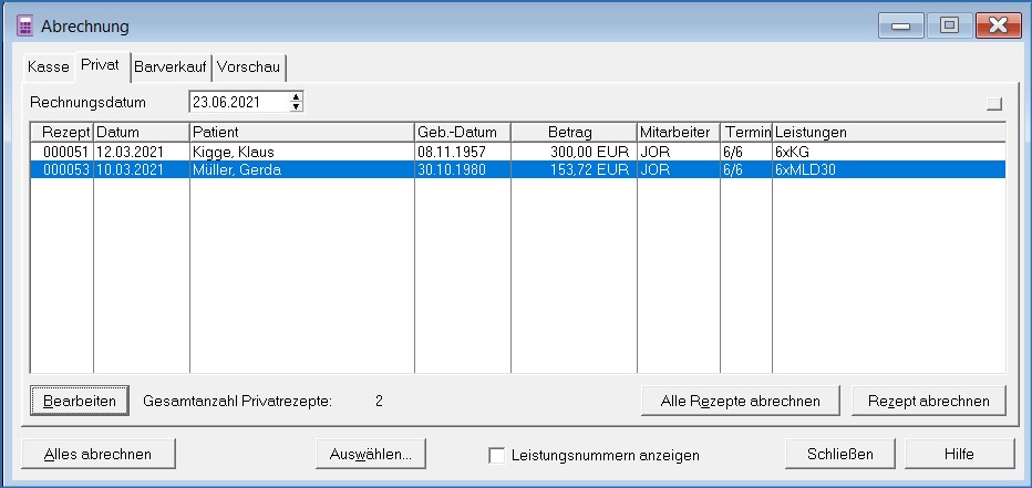 Abrechnung Privatrezepte
