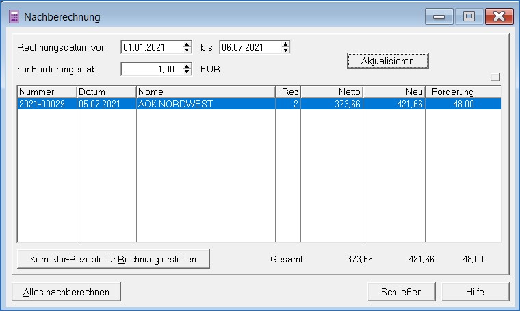Fenster Nachberechnung