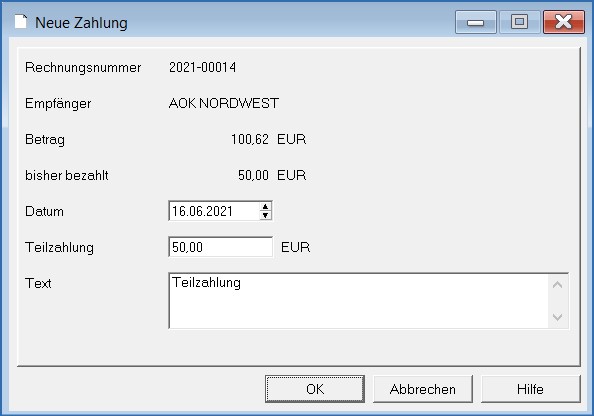 Rechnung bearbeiten neue Zahlung