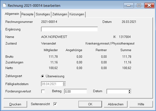 Rechnung bearbeiten Allgemein