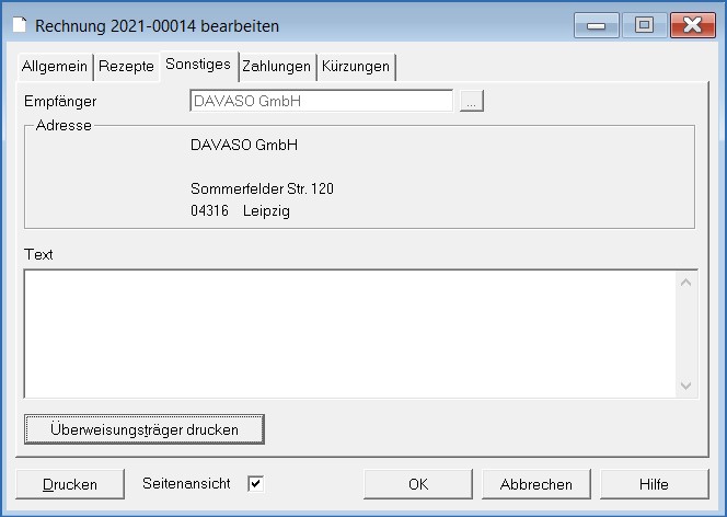 Rechnung bearbeiten Sonstiges
