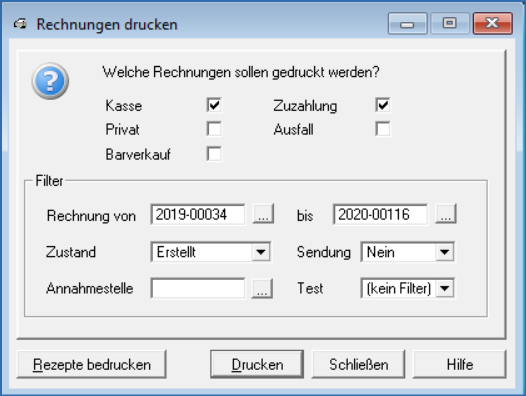 Fenster Rechnungen drucken