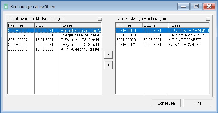 Rechnungen auswählen