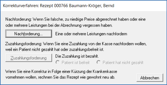 Dialogfenster Korrekturverfahren