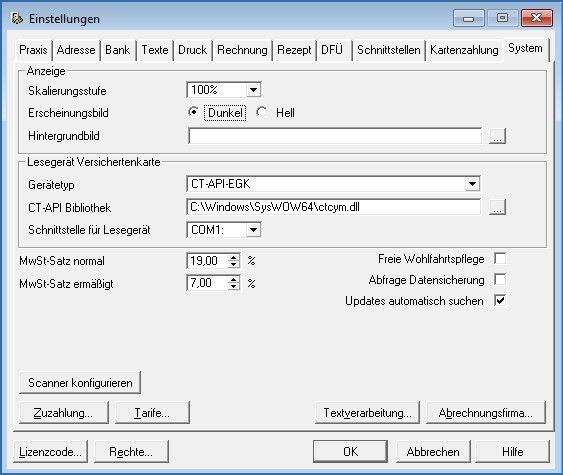 Registerkarte System