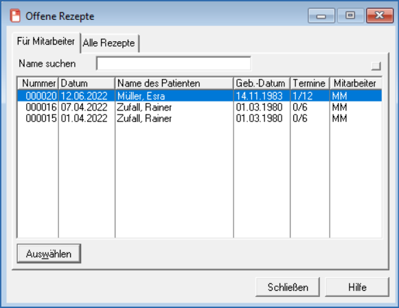Offene Rezepte Mitarbeiter