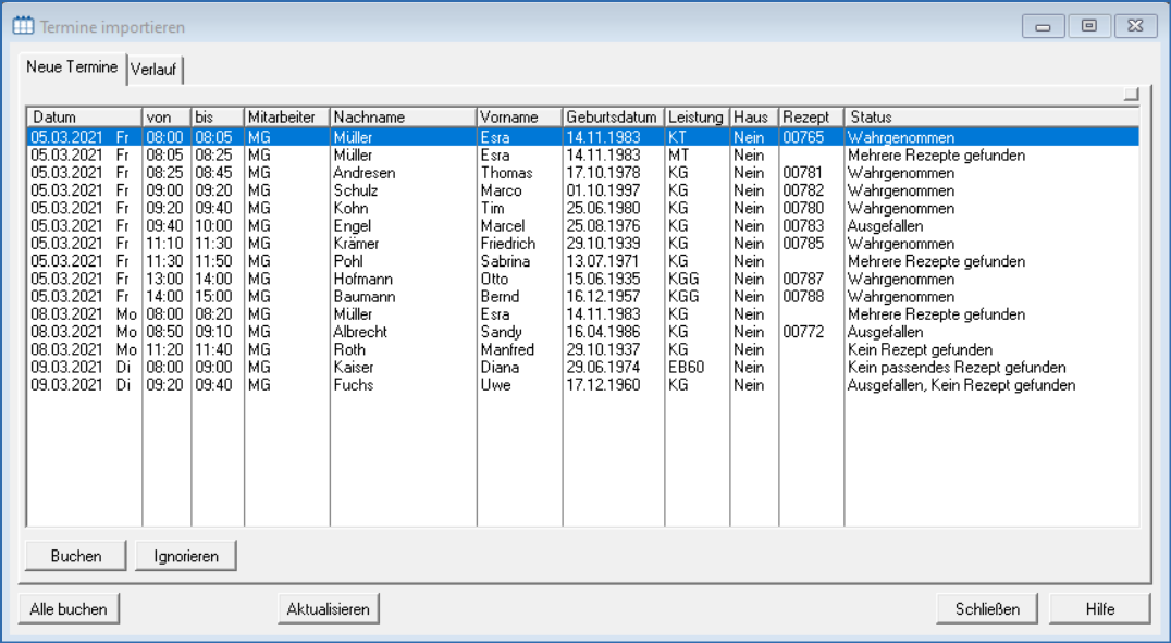 Fenster Termine importieren