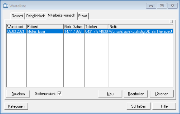 Warteliste Kategorie