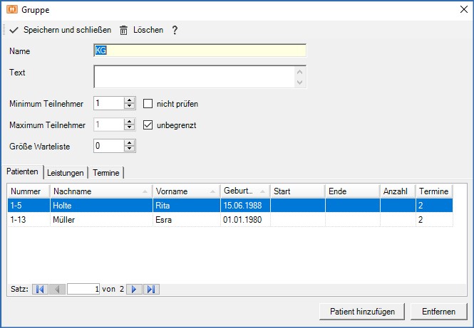 Gruppe Patient hinzufügen