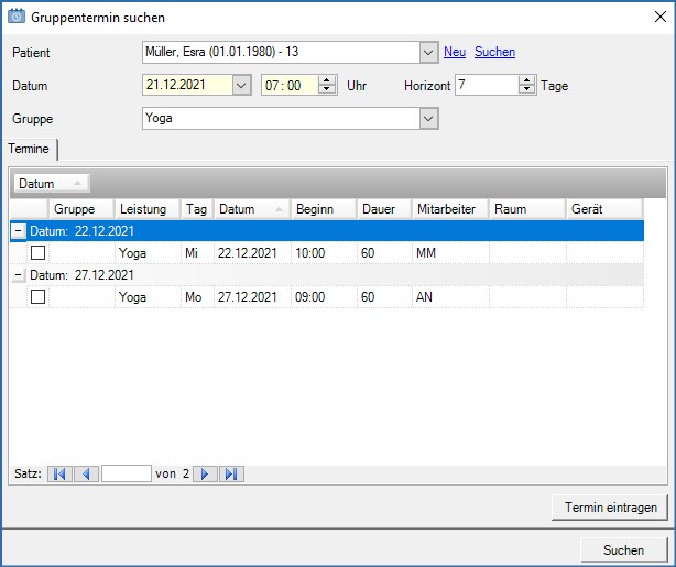 Suche Gruppentermin