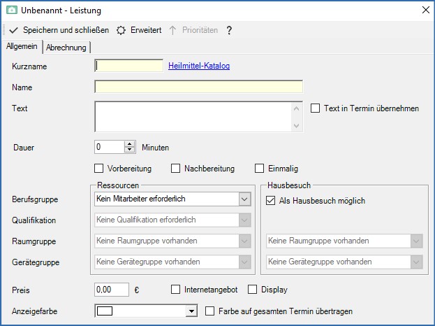 Neue Leistung anlegen