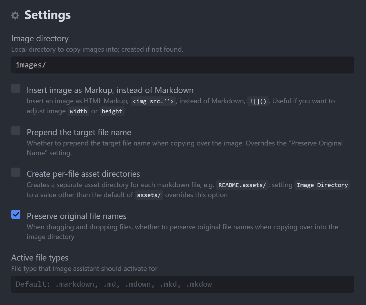 Settings Markdown-image-assistant