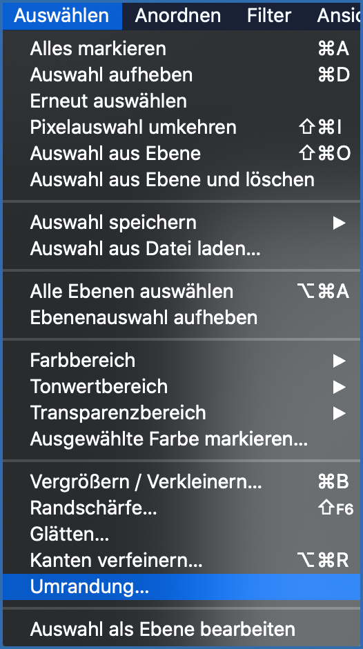 Umrandung auswählen