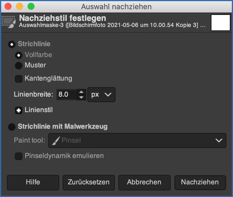 Nachziehstil festlegen