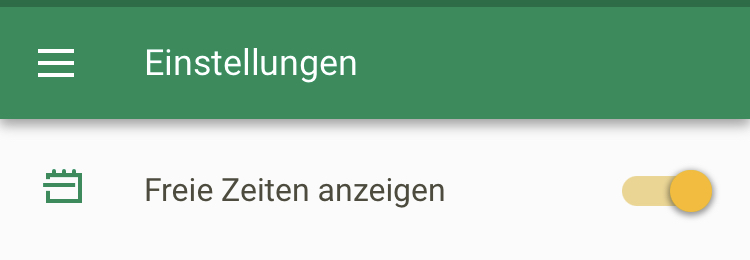 Screenshot App Einstellungen freie Zeiten anzeigen gelber Riegel
