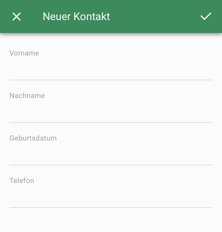 Screenshot App Kontakte Kontakt anlegen