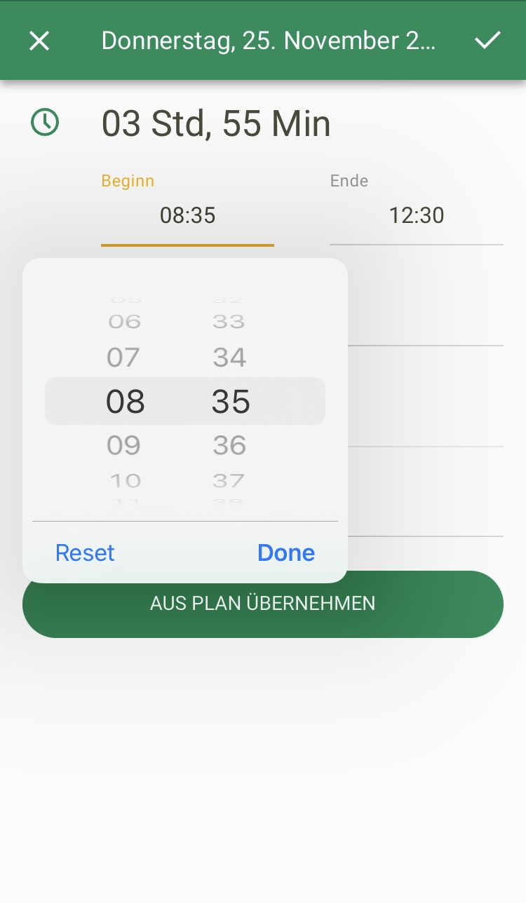 Screenshot App Stundenzettel korrigieren