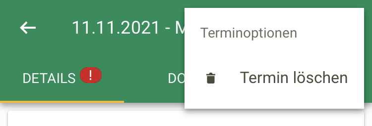 Screenshot App Termine Details Termin löschen