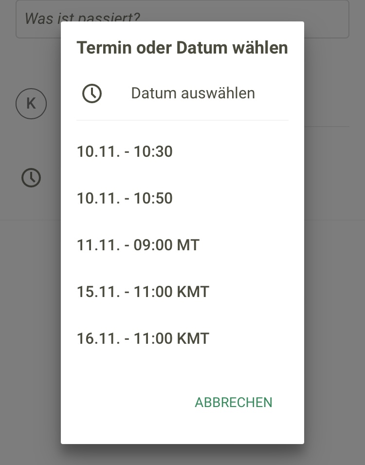 Screenshot App Termine Doku Datum