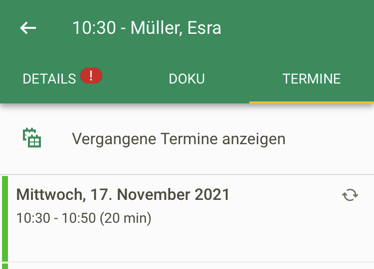 Screenshot App Termine in der Vergangenheit