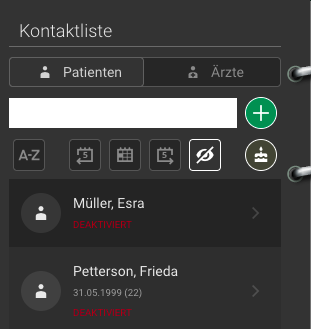 Screenshot Kontakte Liste deaktivierte Kontakte