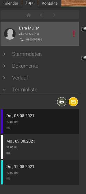 Screenshot Lupe Terminliste