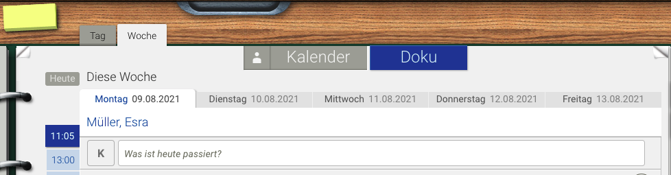 Screenshot Frontoffice Dokuansicht Tag Woche
