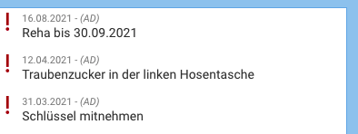 Screenshot Frontoffice Dokumentation wichtiger Eintrag Karteikarte