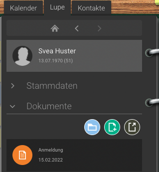 Screenshot Frontoffice Formularschublade Backoffice Dokumente Anmeldung