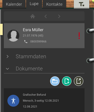 Screenshot Frontoffice Formularschublade graphischer Befund Backoffice