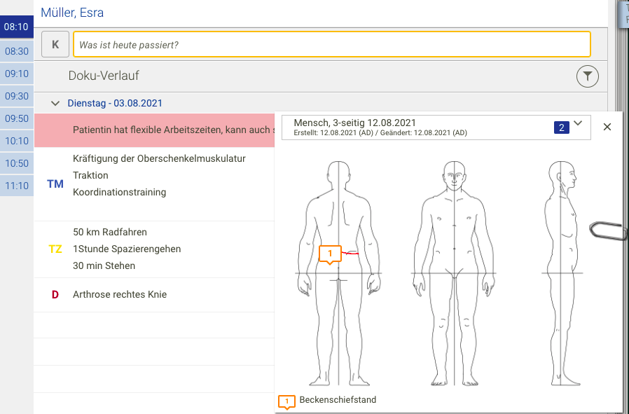 Screenshot Frontoffice Formularschublade graphischer Befund Doku