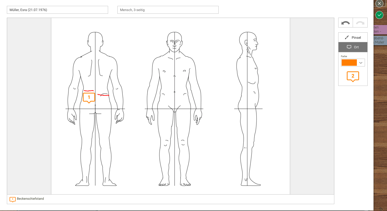 Screenshot Frontoffice Formularschublade graphischer Befund