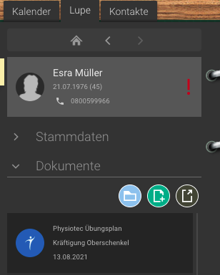 Screenshot Frontoffice Formularschublade PhysioTec Backoffice