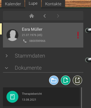 Screenshot Frontoffice Formularschublade Therapiebericht Backoffice