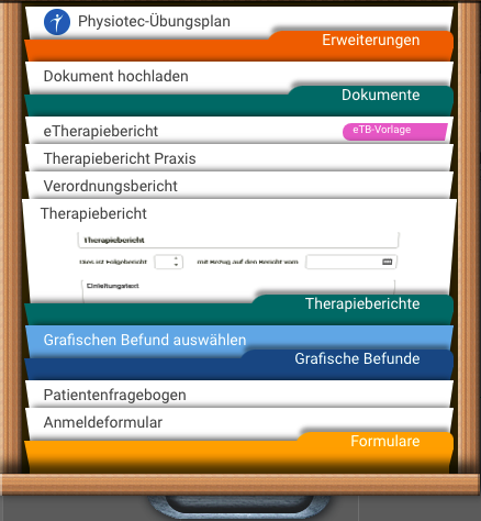 Screenshot Frontoffice Formularschublade Therapieberichte