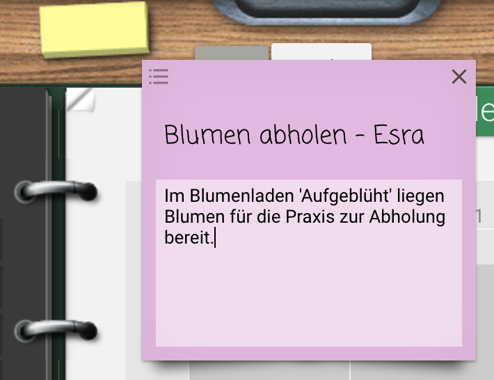 Screenshot Frontoffice Haftnotiz Allgemein
