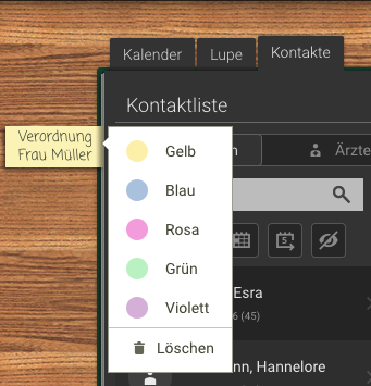 Screenshot Frontoffice Haftnotiz Kontakt Backoffice löschen
